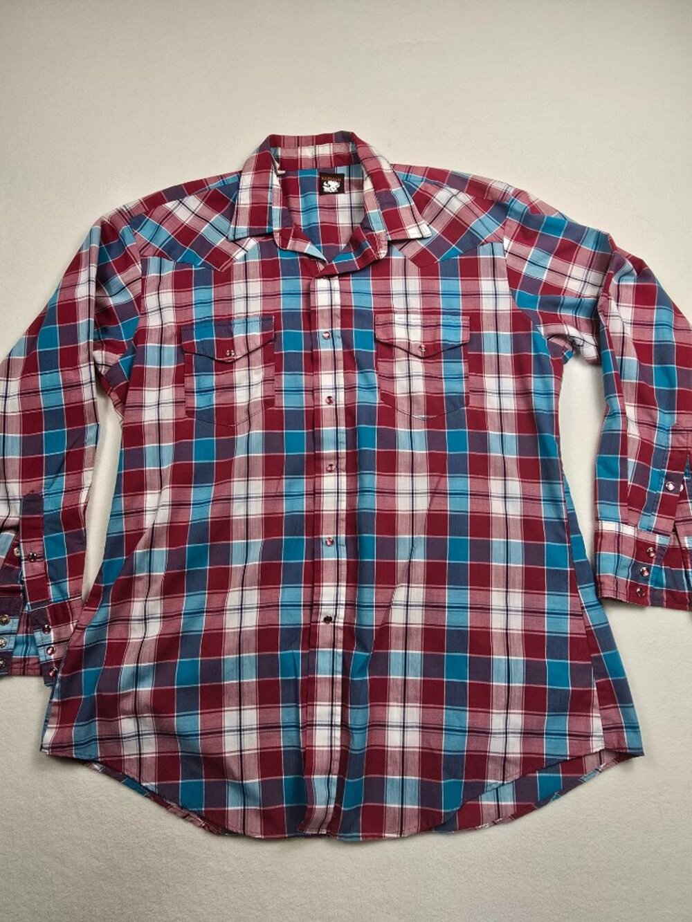 Karman Mens XL Red & Blue Plaid Western Pearl Snap Button Shirt
